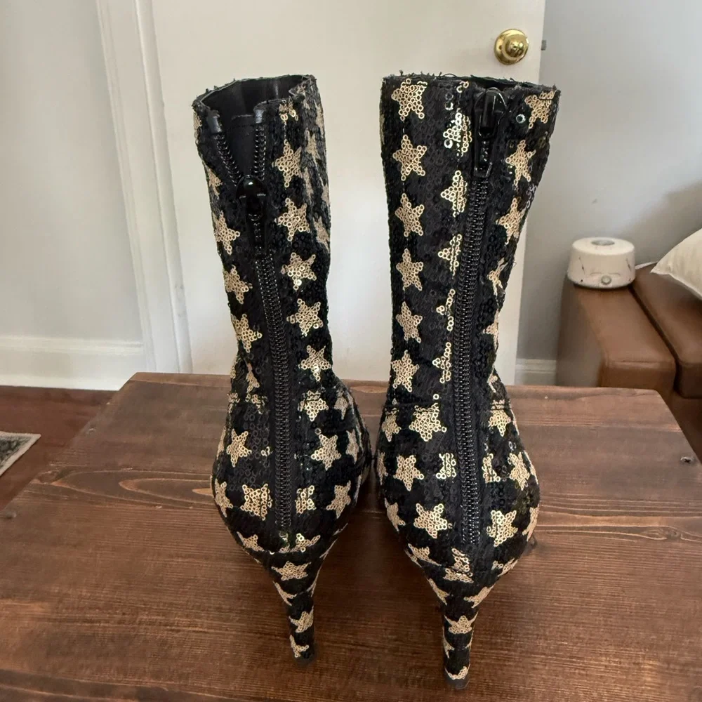 Free People Starry Black and Gold Heeled Boots - Picture 9 of 13